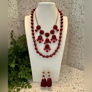 Burgundy, red and gold tone jewelry set
